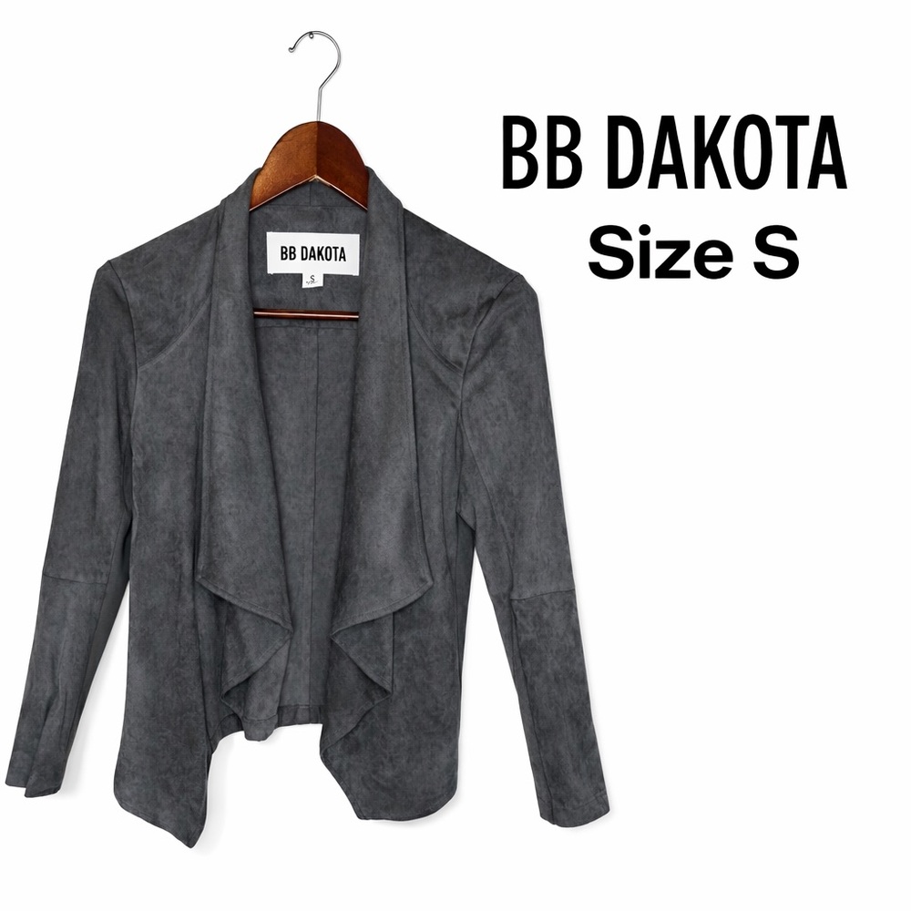 BB Dakota Faux Suede Waterfall Drape Open Front Blazer Jacket Women's S Gray EUC